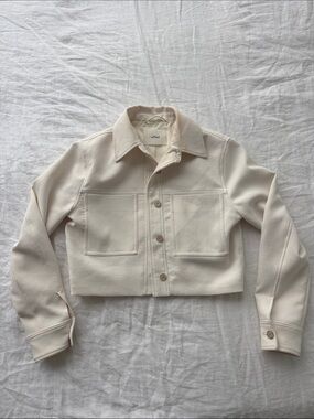 Wilfred Cream Cropped Button-Front Jean Jacket